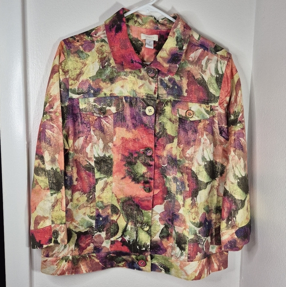 Chico's Floral Watercolor Atalia Shimmer Jacket Size 2 (Chico's 2)/L NWOT *Mint - Picture 3 of 12